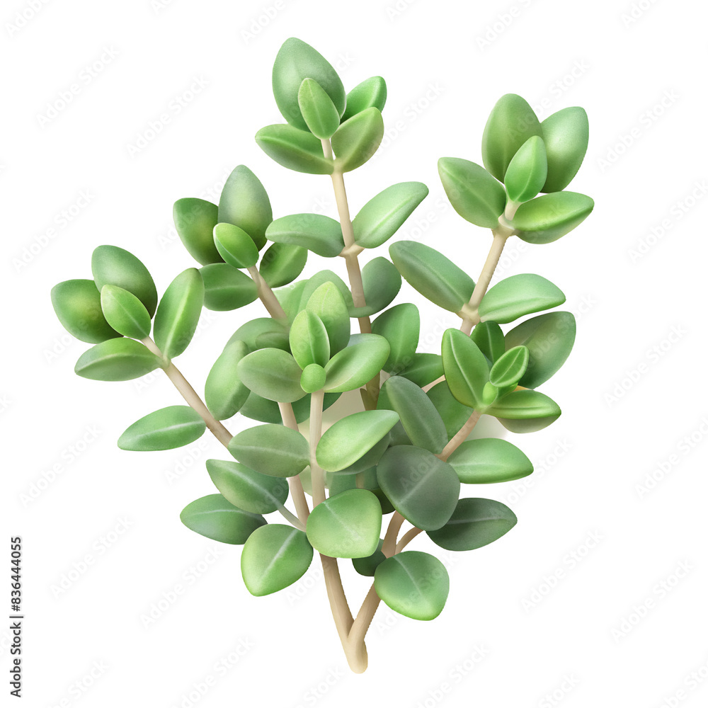 Obraz premium Thyme Botanical View On A Clean White Background Soft Watercolour Transparent Background