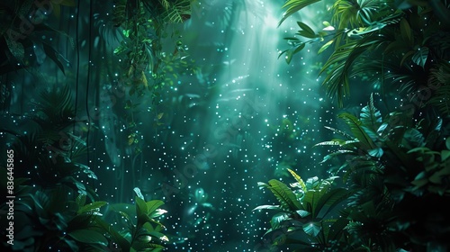 Rainforest with bioluminescent flora  Fantasy  Bright and dark greens  Digital painting  Creating a magical and lush environment