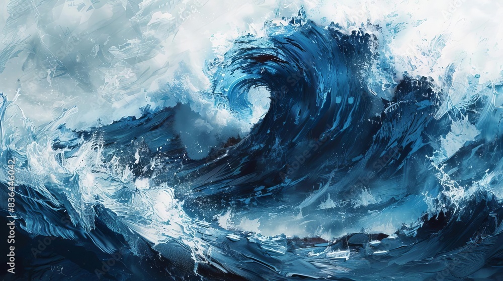 Tsunami wave with digital overlays, Surreal, Blue and white, Digital painting, Highlighting the power of nature with technological elements Tsunami wave with digital overlays, Surreal, Blue and white, Digital painting, Highlighting the power of nature with technological elements