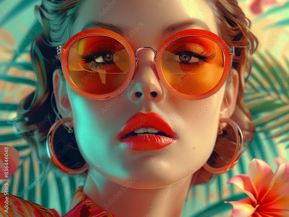 Retro style pastel colors summer background. Fashion woman wearing big sunglasses. Retro style pastel colors summer background. Fashion woman wearing big sunglasses.