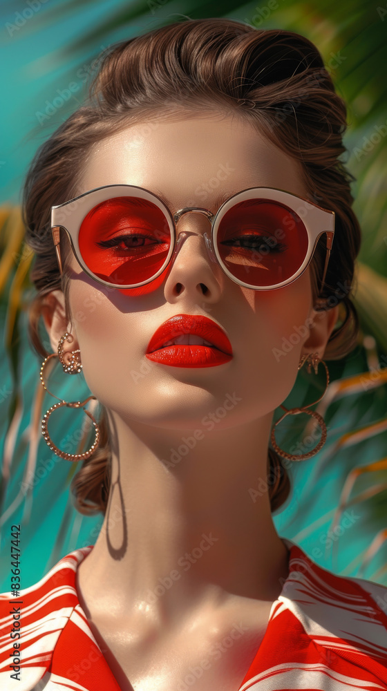 Retro style pastel colors summer background. Fashion woman wearing big sunglasses. Retro style pastel colors summer background. Fashion woman wearing big sunglasses.