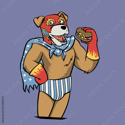 Dog Luchador Wrestler Lucha Libre Hot Dog Mascot Vector Cartoon