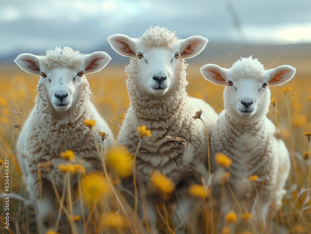 Obraz premium Realistic Dorper Sheep Grazing in Field: Ultra Detailed Scene