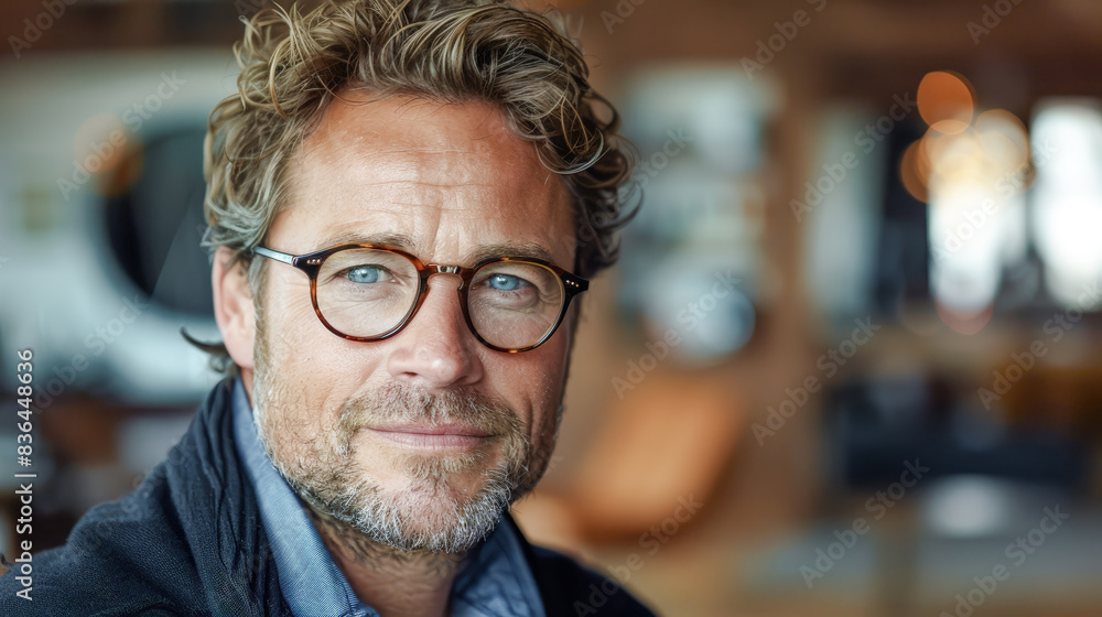 Portrait of a Smiling Male Entrepreneur Capturing the Charisma and Confidence of a Successful Business Owner, Radiating Self-Assuredness and Managerial Excellence Wallpaper Digital Art Poster Portrait of a Smiling Male Entrepreneur Capturing the Charisma and Confidence of a Successful Business Owner, Radiating Self-Assuredness and Managerial Excellence Wallpaper Digital Art Poster