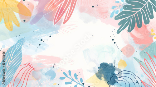  Pastel Abstract Floral Art - Whimsical and Playful Illustration with Soft Colors and Leaf Patterns. Beautiful background or wallpaper.