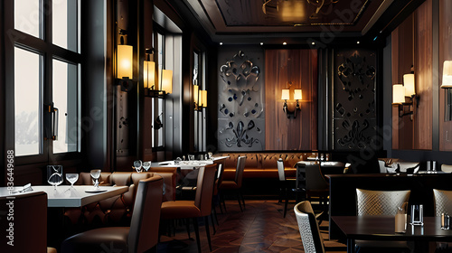 Background with a luxury restaurant room view theme