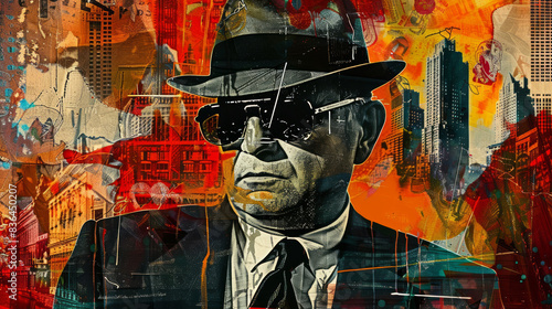 Retro mafia boss in urban collage artwork