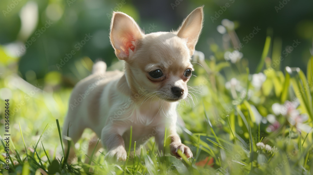 Chihuahua Puppy Running in a Flower Garden