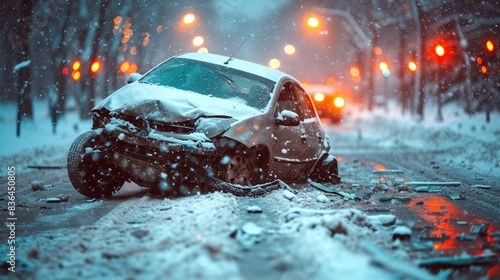 Car accident on winter road, dangerous road