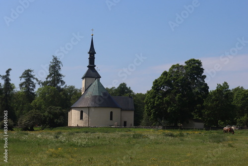 Sweden. Kumlaby Church on the island of Visingsö in Lake Vättern. The church was built in the first half of the 12th century and rebuilt by Count Per Brahe in the 1630s. Gränna in Jönköping County. photo