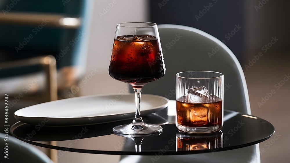 Glasses cola on table against blurred background Glasses cola on table against blurred background