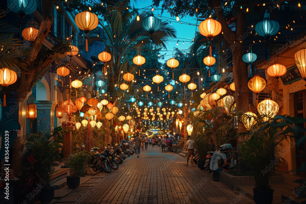 custom made wallpaper toronto digitalA vibrant street festival with lanterns and crowds of people celebrating. Concept of culture and festivity. Generative Ai.