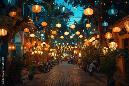 Wallpaper Mural A vibrant street festival with lanterns and crowds of people celebrating. Concept of culture and festivity. Generative Ai. Torontodigital.ca