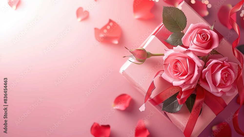 A Valentine's Day Banner Featuring a Gift Box and a Bouquet of Roses A Valentine's Day Banner Featuring a Gift Box and a Bouquet of Roses