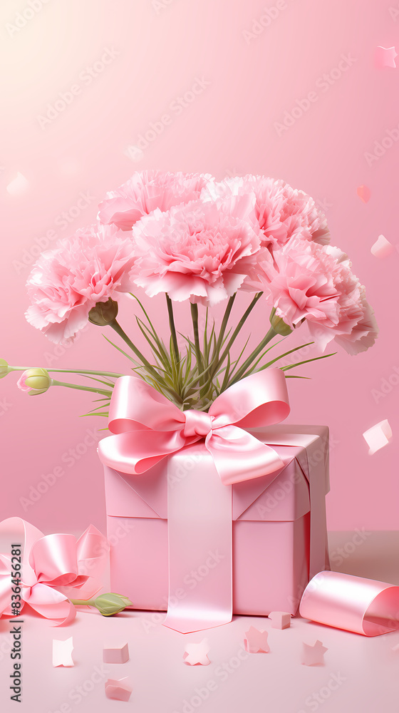 Mother's Day theme, gift box and carnations Mother's Day theme, gift box and carnations