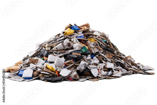 A huge pile of mixed waste dominates the frame against a png with a transparent, white background, highlighting environmental issues © gunzexx png and bg