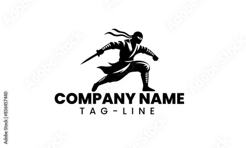 ninja logo silhouuettes set icons in black and white isolated on white background