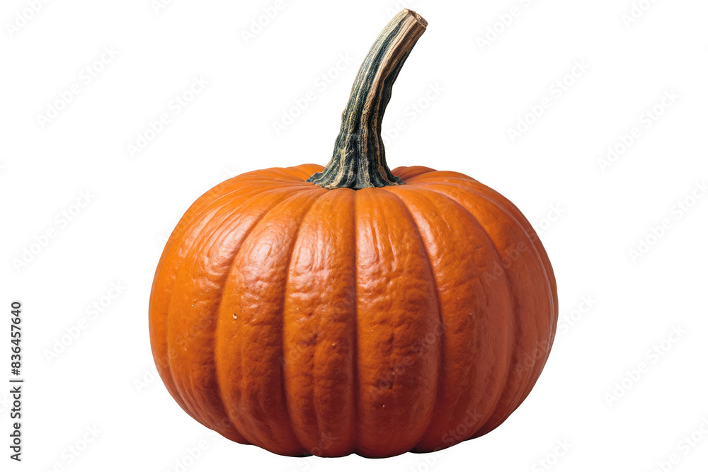 A vibrant orange pumpkin with a sculpted stem, cleanly presented against a transparent, white background in png format A vibrant orange pumpkin with a sculpted stem, cleanly presented against a transparent, white background in png format