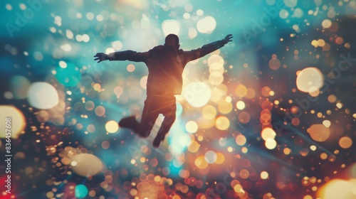 A person jumping in the air with a blurred background, AI