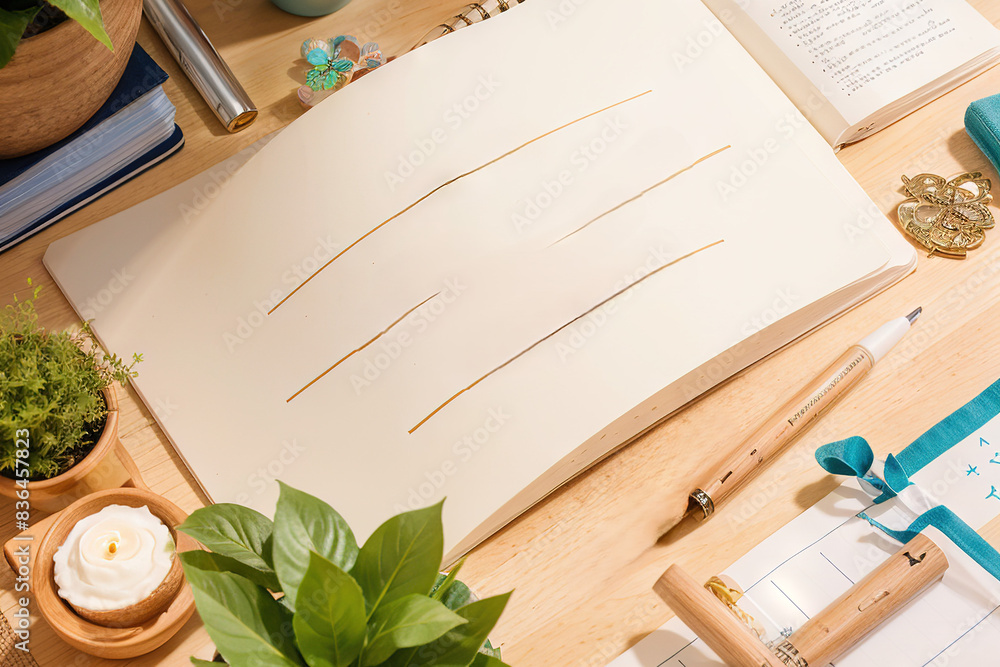 A notebook with spices on the wood table A notebook with spices on the wood table
