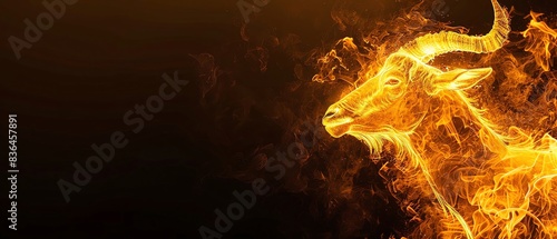 An ibex with curved horns of fire photo