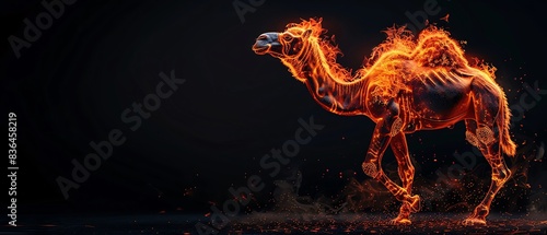 A camel with humps of burning fire photo