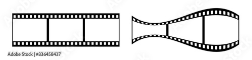 35mm blank filmstrip vector design with 3 frames on white background. Black film reel symbol illustration to use for photography, television, cinema, photo frame. 