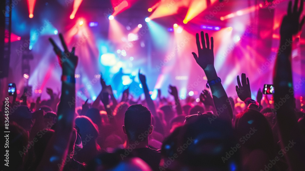 Dynamic Club Party with Silhouetted Crowd, Rainbow Lights Dynamic Club Party with Silhouetted Crowd, Rainbow Lights