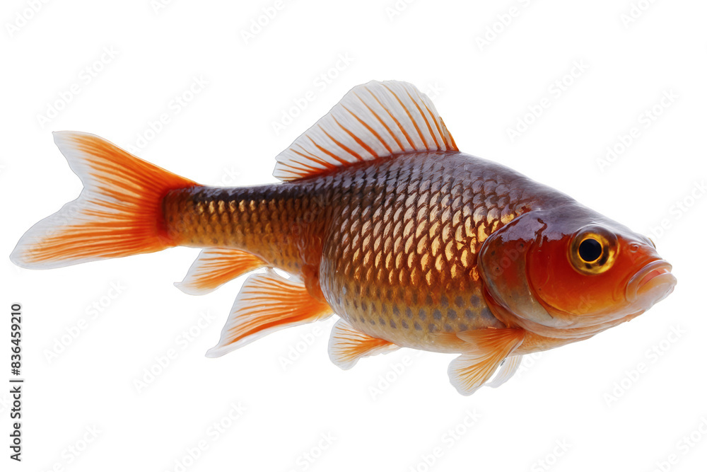 Beautiful goldfish with striking orange fins isolated on a transparent, white background, png, representing aquatic elegance Beautiful goldfish with striking orange fins isolated on a transparent, white background, png, representing aquatic elegance