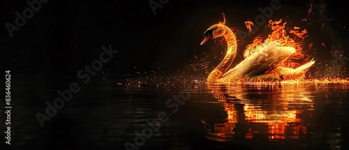Fototapeta Naklejka Na Ścianę i Meble -  A swan gliding on a lake of fire