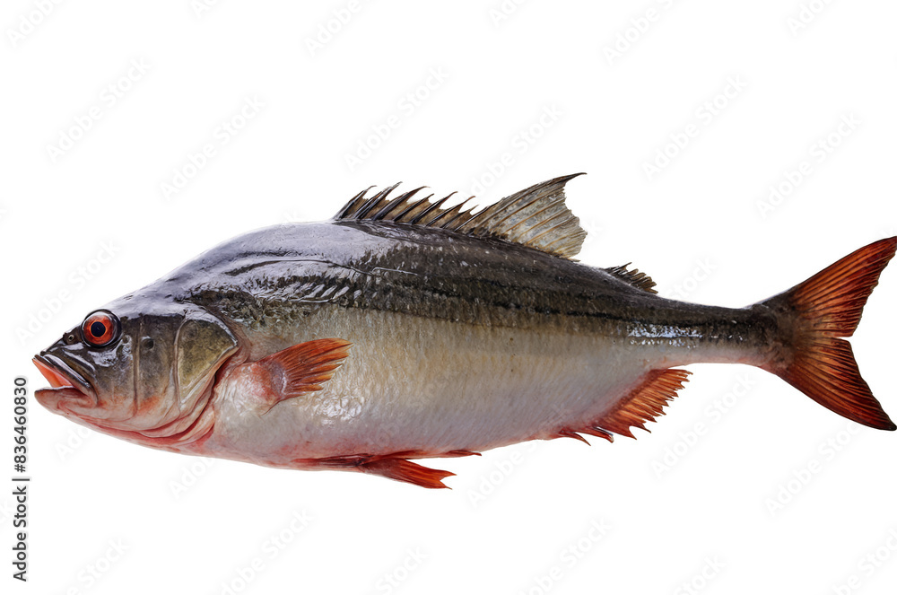 A vivid side view of a Peruvian Pacu fish isolated against a transparent, white background in png format A vivid side view of a Peruvian Pacu fish isolated against a transparent, white background in png format