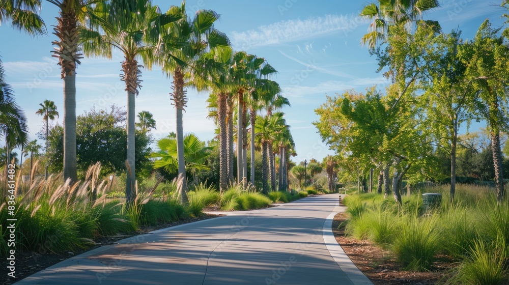 Daytime bike trail and palm trees