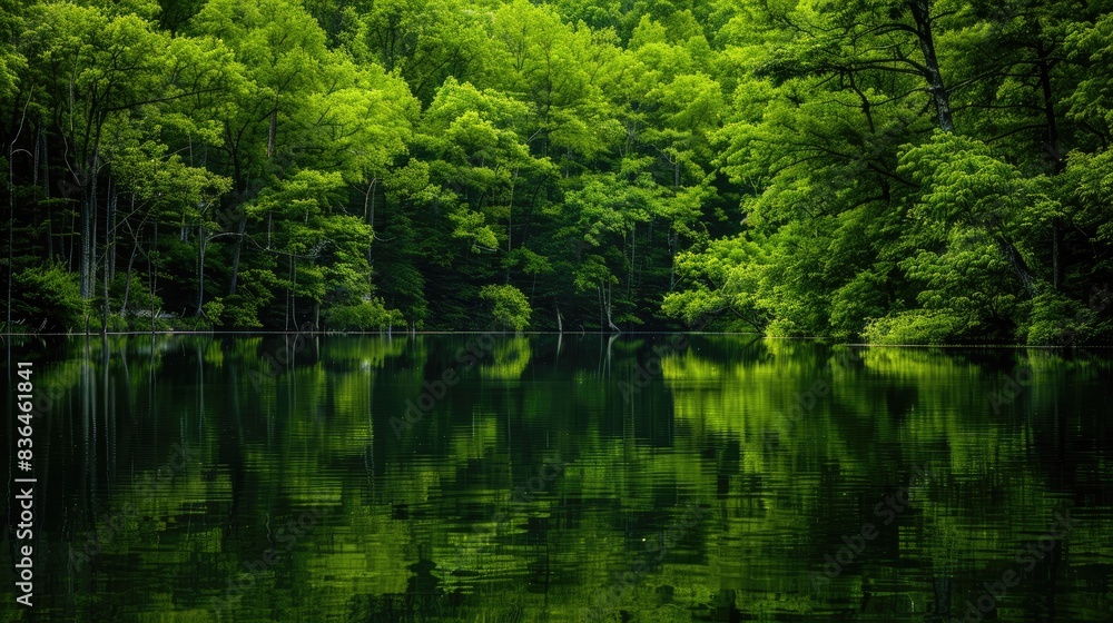 Green water landscape reflecting trees Green water landscape reflecting trees