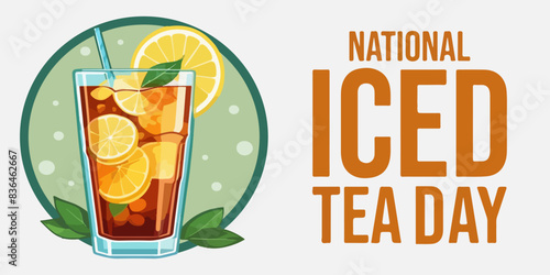National Iced Tea Day illustration. Glass of ice tea with lemons drawing good for National Iced Tea Day celebration flat design. Vector design for banner, poster, postcard. Eps 10
