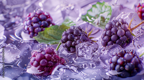 Fresh blackberries and ice cubes