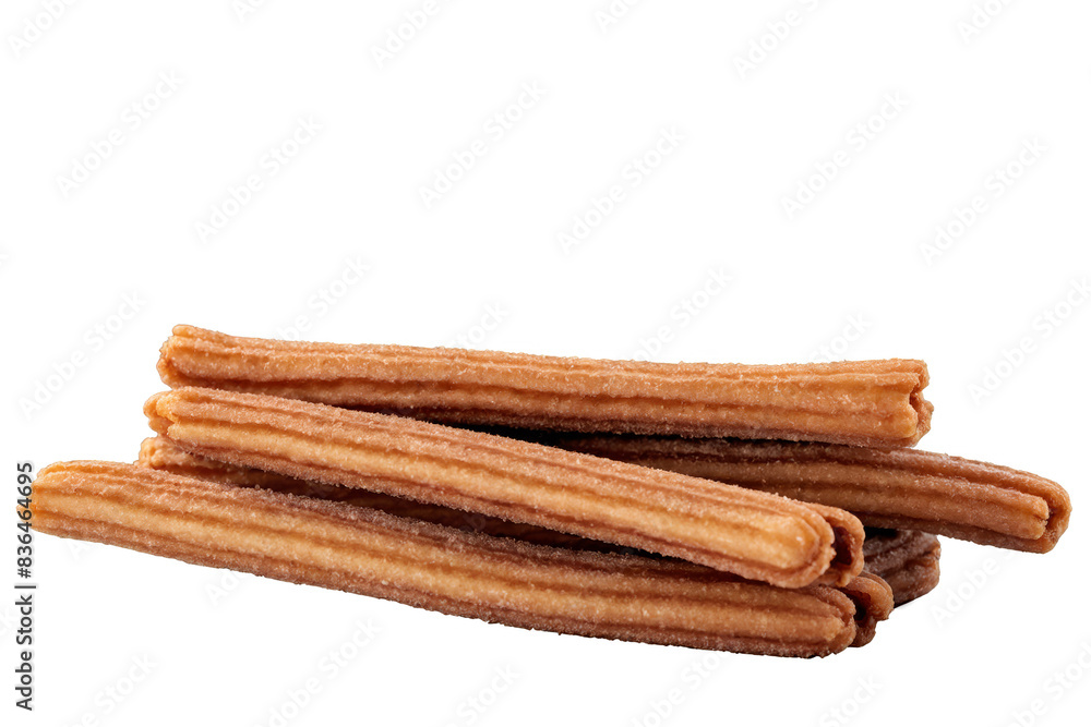 A stack of delicious Spanish churros, perfectly isolated on a transparent, white background, in png format A stack of delicious Spanish churros, perfectly isolated on a transparent, white background, in png format