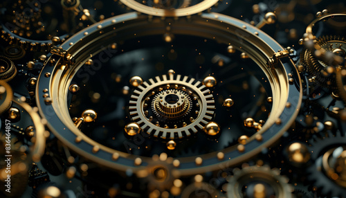 Wallpaper Mural 3d Steampunk Mechanism: Gears, Metal Spheres, And Gold Rings In Engine Mechanical Parts. Empty Frame On Dark Background With Clockwork Cogwheels Torontodigital.ca