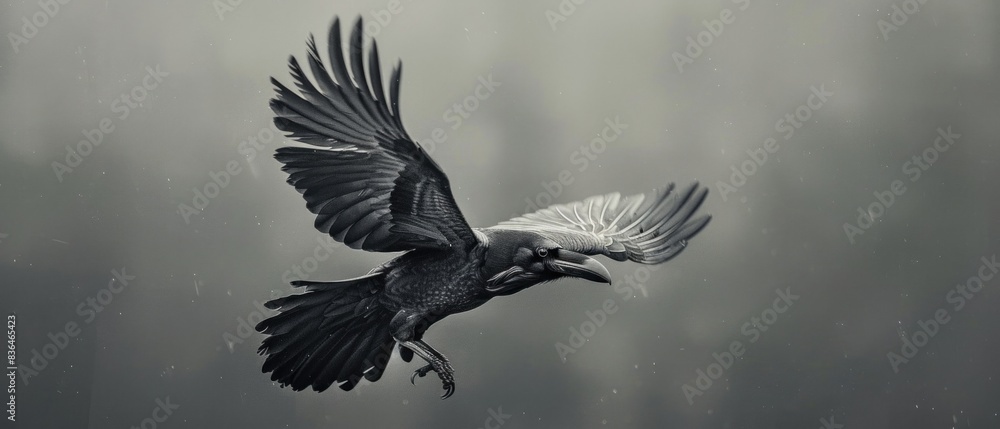 Fototapeta premium A raven soaring effortlessly on a thermal