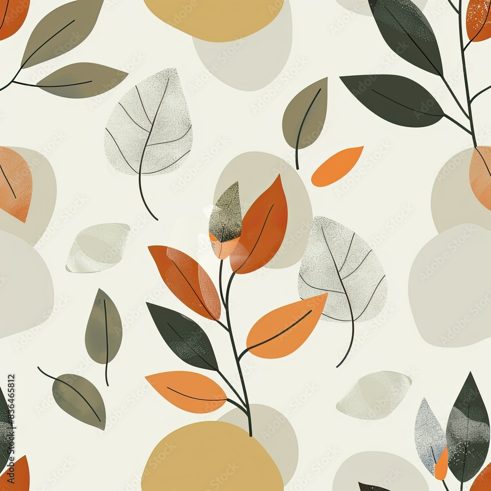 Nature-inspired seamless vector pattern, leaves and organic shapes, eco-friendly theme, subtle earth tones, elegant design, Affinity Designer