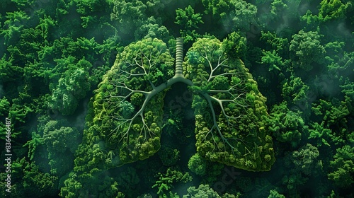 Fototapeta Naklejka Na Ścianę i Meble -  Green lung forest in a shape of lungs for a healthy environment and planet earth. Healthy lungs fresh air concept