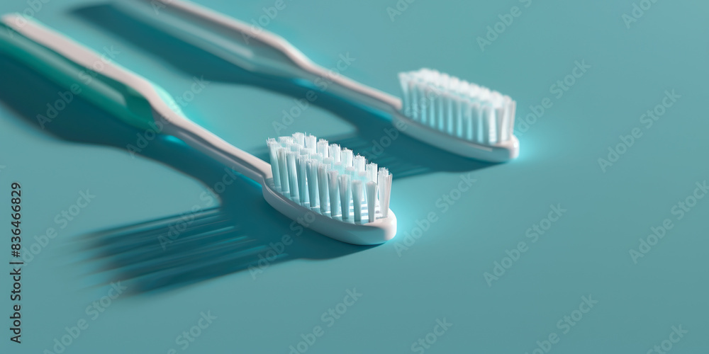 Pair of toothbrushes on blue background, cleaning Pair of toothbrushes on blue background, cleaning