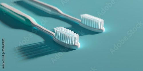 Pair of toothbrushes on blue background  cleaning