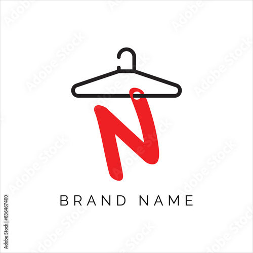 Letter N fashion logo, Hanging letter N vector Icon, boutique logo design. Initial capital N letter hanger icon