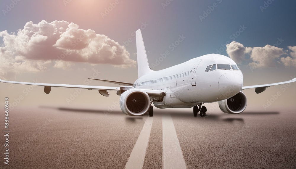 Fototapeta premium Transportation background with plane and sky, copy space text area