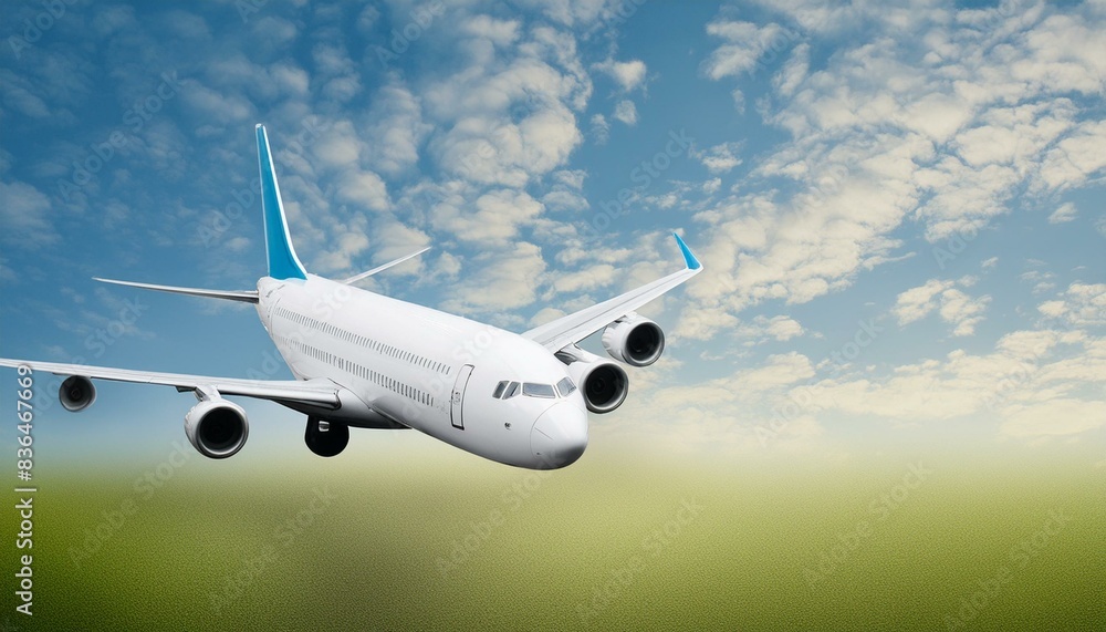 Obraz premium Transportation background with plane and sky, copy space text area