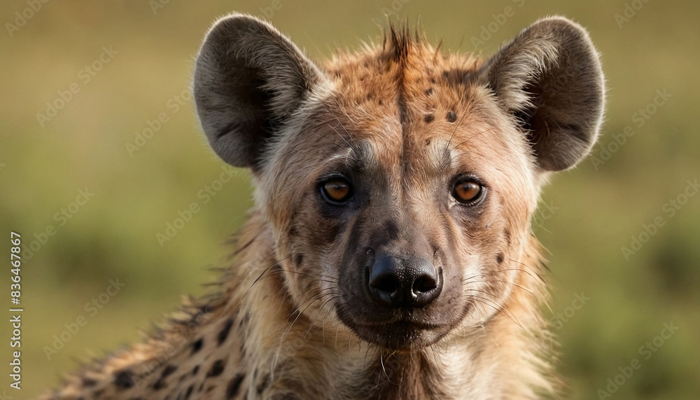 closeup of a spotted hyena in the savannah closeup of a spotted hyena in the savannah