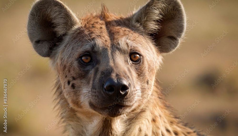 closeup of a spotted hyena in the savannah closeup of a spotted hyena in the savannah