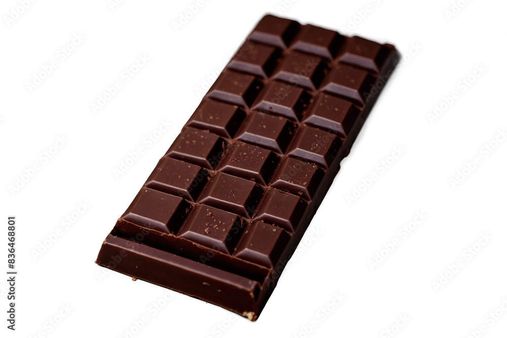 A delicious whole dark chocolate bar, captured with a transparent png style on a white background, ideal for design use A delicious whole dark chocolate bar, captured with a transparent png style on a white background, ideal for design use
