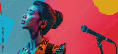 A poster of a woman singing into a microphone. AIGZ01 photo