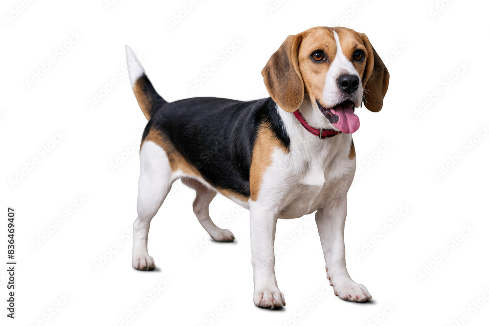 Image of a Beagle dog with its face blurred, focusing on the breed's body and posture on a white background Image of a Beagle dog with its face blurred, focusing on the breed's body and posture on a white background